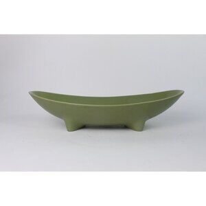 Vintage Mid-Century Atomic | Green Ceramic Footed Bowl | USA 491